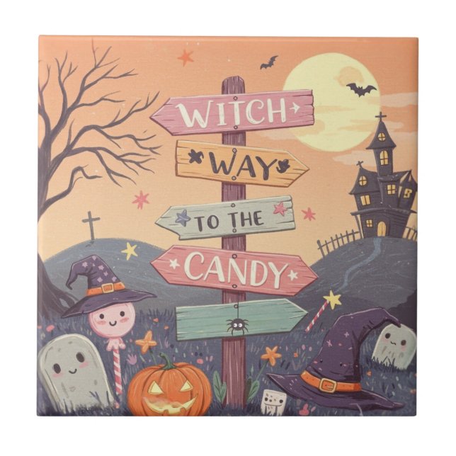 Girly Halloween - Witch Way to the Candy Tile (Front)