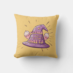 Girly Halloween - Wizard Way to the Sweets Throw Pillow
