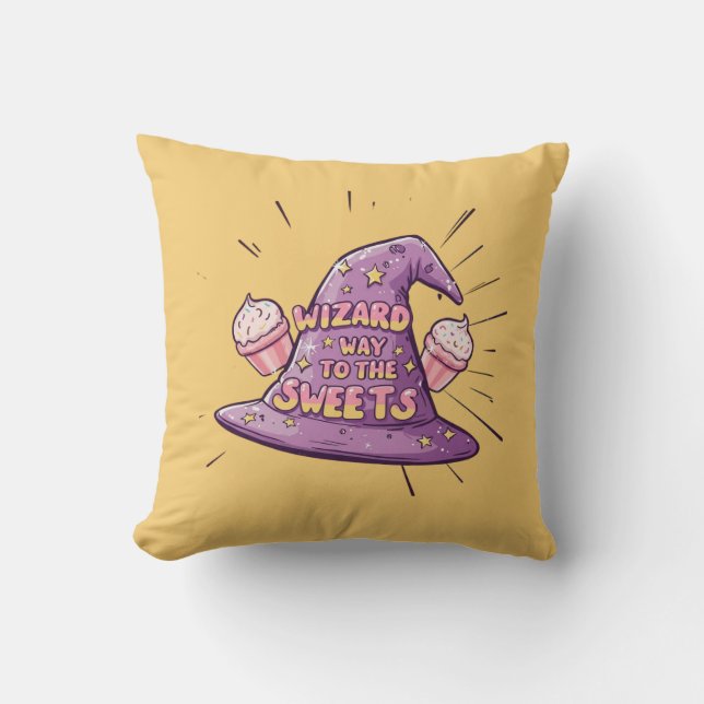 Girly Halloween - Wizard Way to the Sweets Throw Pillow (Front)