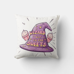 Girly Halloween - Wizard Way to the Sweets Throw Pillow