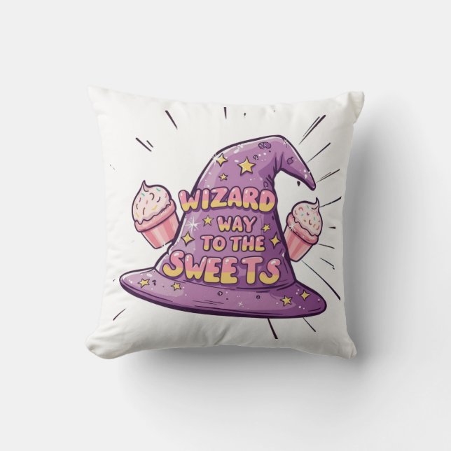Girly Halloween - Wizard Way to the Sweets Throw Pillow (Front)