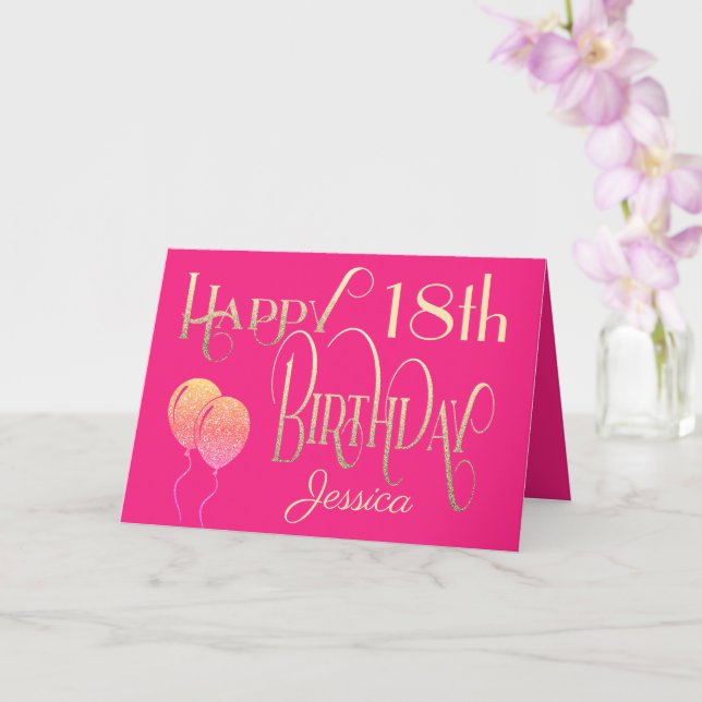 Girly Happy 18th Birthday Name Ornate Pink Gold Card (Orchid)