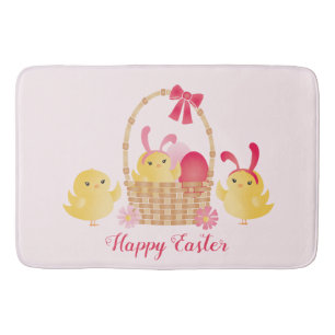 Girly Happy Easter Chicks Pink Bath Mat