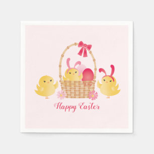 Girly Happy Easter Chicks Pink Napkin