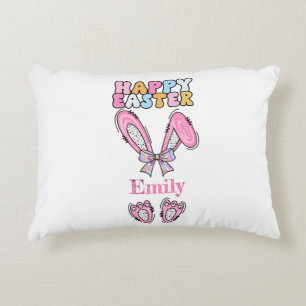Girly Happy Easter Personalized Name Accent Pillow