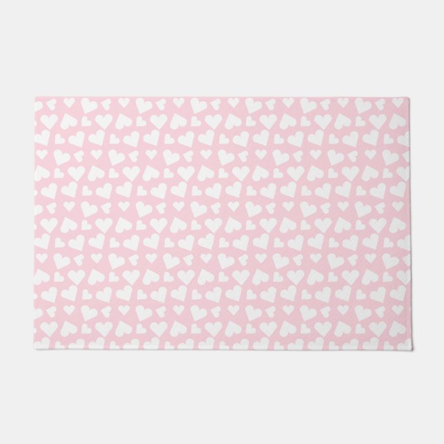 Girly Heart Pattern Pink White Doormat (Front)