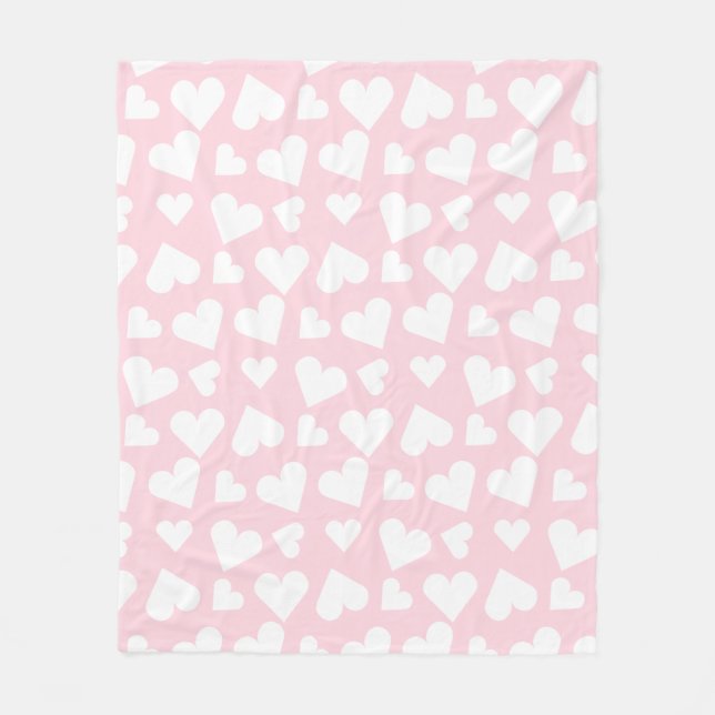 Girly Heart Pattern Pink White Fleece Blanket (Front)