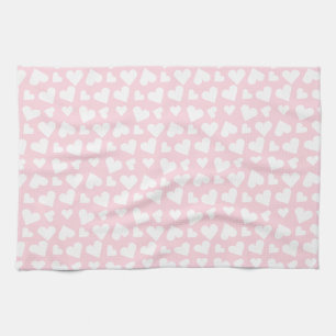 Girly Heart Pattern Pink White Kitchen Towel