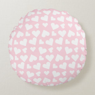 Girly Heart Pattern Pink White Round Pillow