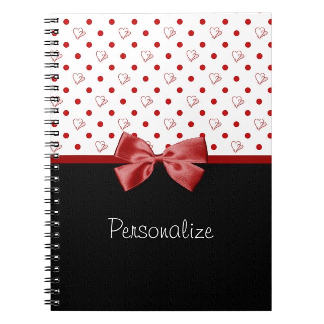 Girly Hearts and Polka Dots With Name Notebook (Front)