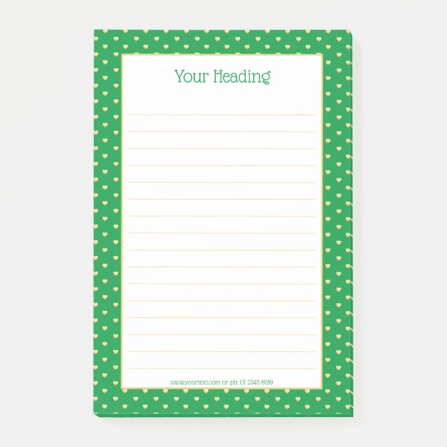 Girly Hearts Faux Gold Foil Emerald Pattern Post-it Notes (Front)
