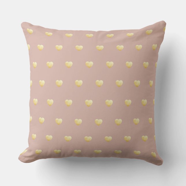 Girly Hearts Gold on Dark Blush Pink Outdoor Pillow (Front)