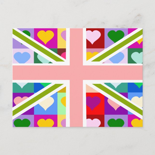 Girly Hearts Union Jack Postcard (Front)