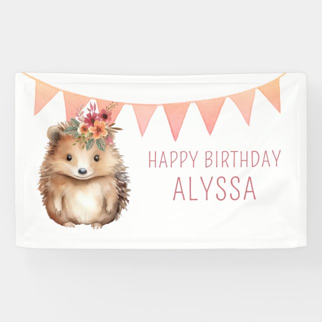 Girly hedgehog, kids birthday party  banner (Horizontal)