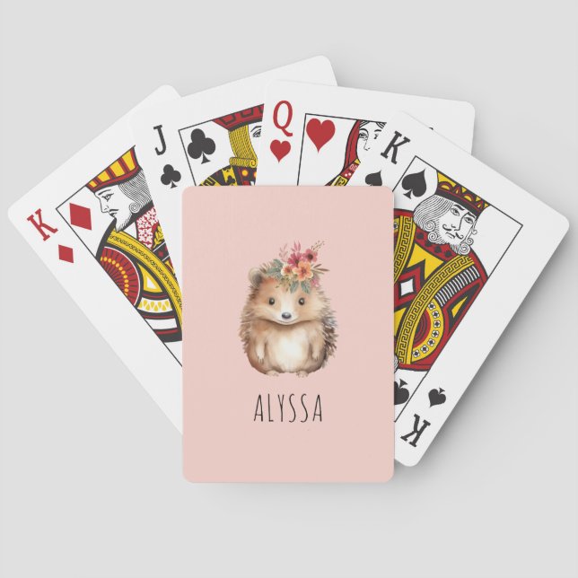 Girly Hedgehog Personalized Playing Cards (Back)