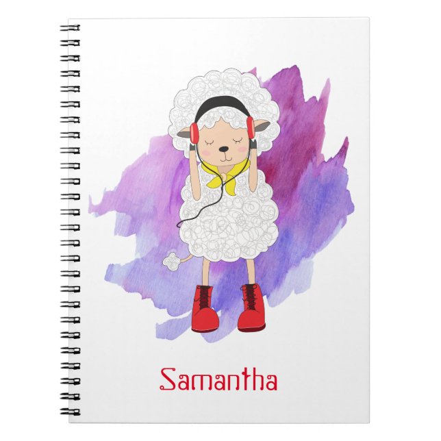 Girly Hipster Lamb Monogrammed Notebook (Front)