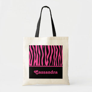 Girly hot pink and black zebra stripes tote bag