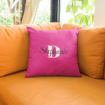 Girly Hot Pink Black and White Modern Monogram