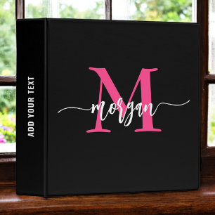 Girly Hot Pink Black Monogram Back to School Binder