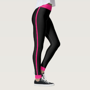 Girly Hot Pink Black Striped  Leggings