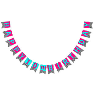 Girly Hot Pink Blue Checkerboard Birthday Age Bunting Flags