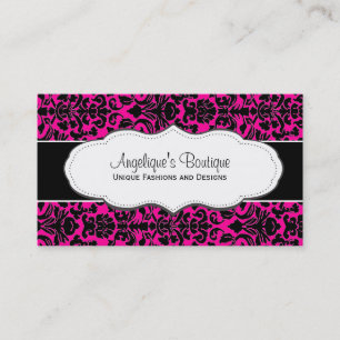 Girly Hot Pink Damask Business Card