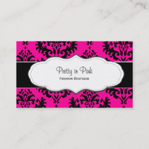 Girly Hot Pink Damask Business Cards