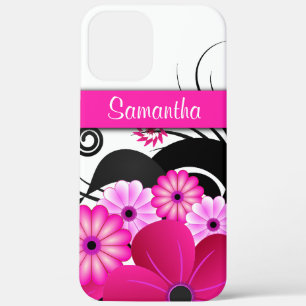 Girly Hot Pink Fuchsia Floral Hibiscus Flowers iPhone 12 Pro Max Case