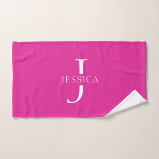 Girly Hot Pink Fun Modern Monogram Name Hand Towel