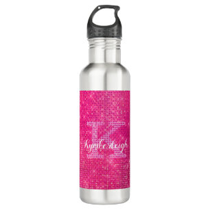 Girly Hot Pink Glam Diamond Glitter Monogram Name 710 Ml Water Bottle