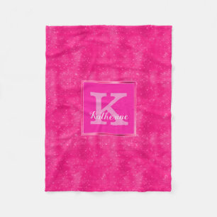 Girly Hot Pink Glam Diamond Sparkle Monogram Name Fleece Blanket