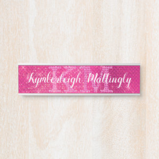 Girly Hot Pink Glam Glitter Sparkle Monogram Name Door Sign