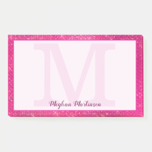 Girly Hot Pink Glam Sparkle Monogram Name Large Post-it Notes