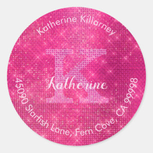 Girly Hot Pink Glitter Glam Monogram Envelope Seal