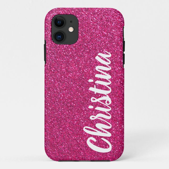 Girly Hot Pink Glitter Name Personalized Case-Mate Case-Mate iPhone Case (Back)