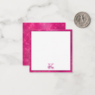 Girly Hot Pink Glitter Sparkle Monogram Name Card