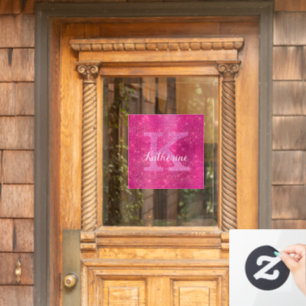 Girly Hot Pink Glitter Sparkle Monogram Name Dorm Window Cling