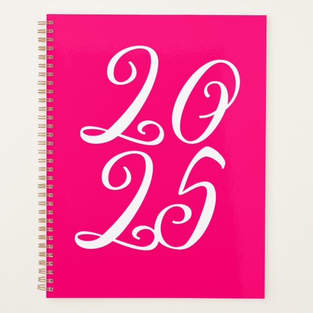 Girly hot pink magenta custom cute script year planner (Front)
