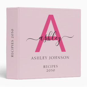 Girly Hot Pink Monogram Recipe Book Binder