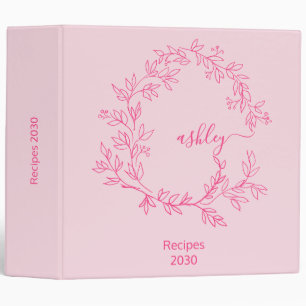 Girly Hot Pink Monogram Recipe Book Binder