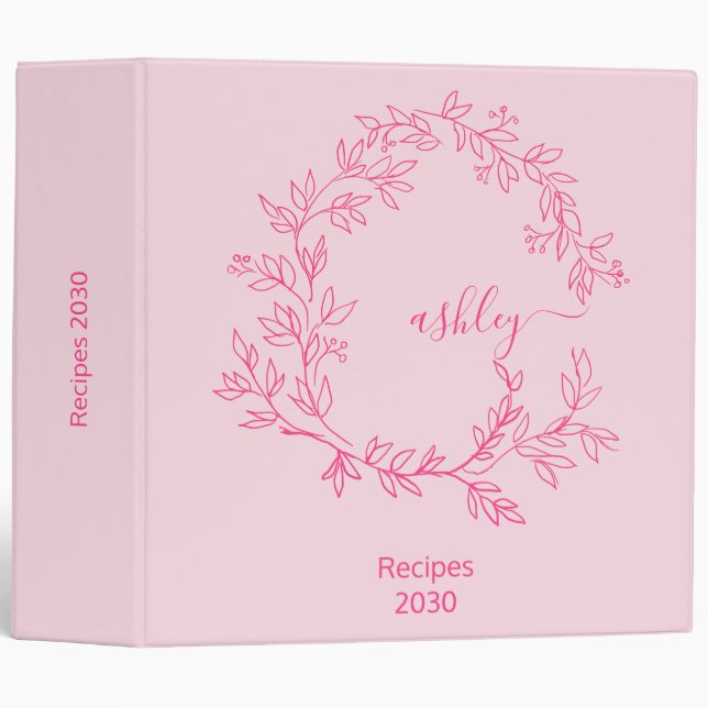 Girly Hot Pink Monogram Recipe Book Binder (Front/Spine)