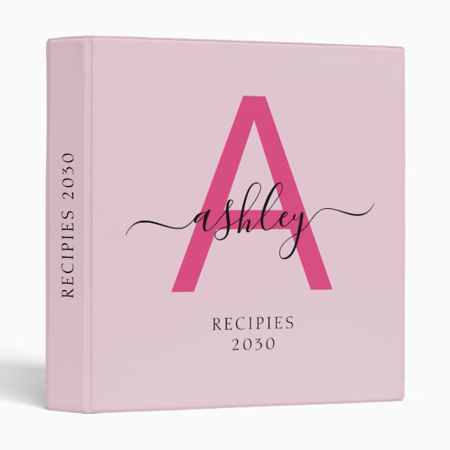 Girly Hot Pink Monogram Recipe Book Binder (Front/Spine)