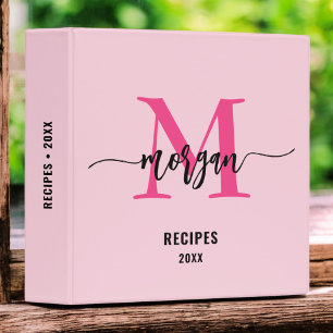 Girly Hot Pink Monogram Recipe Book Binder