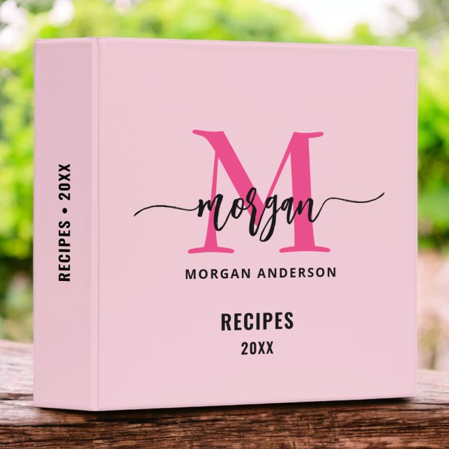 Girly Hot Pink Monogram Recipe Book Binder (Creator Uploaded)