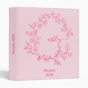Girly Hot Pink Monogram Recipe Book Binder
