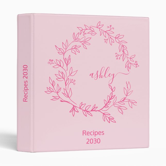 Girly Hot Pink Monogram Recipe Book Binder (Front/Spine)