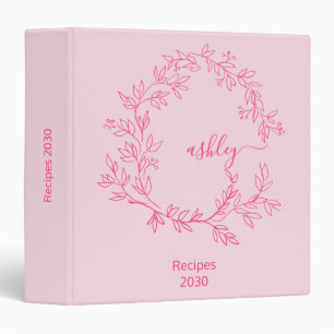 Girly Hot Pink Monogram Recipe Book Binder