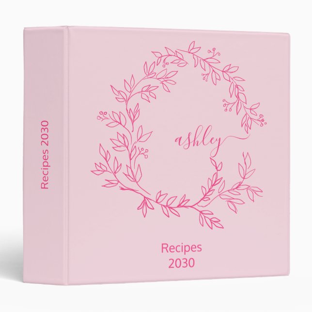 Girly Hot Pink Monogram Recipe Book Binder (Front/Spine)