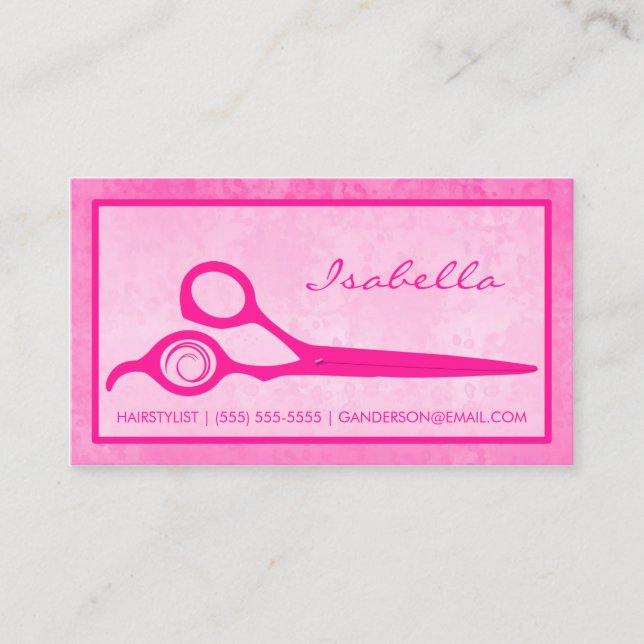 Girly Hot Pink Scissors Salon Appointment Reminder Card (Front)