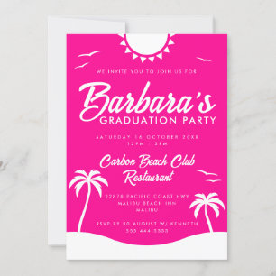 Girly Hot Pink Summer Beach Graduation Party Invitation